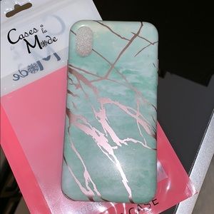 Mint and rose gold matte marble iPhone X/XS case